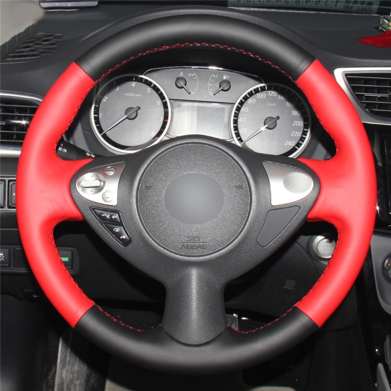 Loncky Auto Custom Fit OEM Black Red Genuine Leather Car Steering Wheel